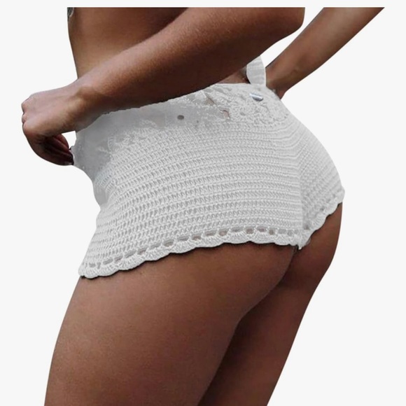 NWT Crocheted white mini shorts knit size small Ibiza swim cover - Picture 1 of 4
